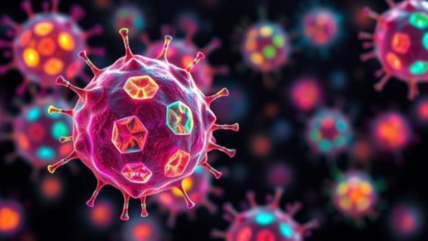 3D depiction of cellular rejuvenation with glowing cells.