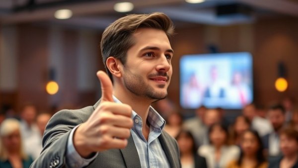 Public speaker gesturing thumbs-up in a conference setting, ChatGPT consumer spending.