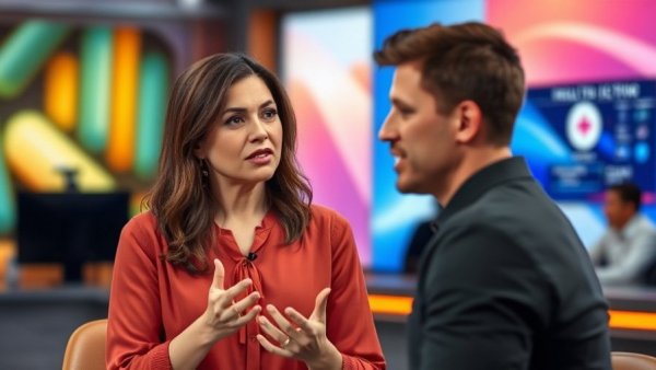 Confident person discussing health in a TV studio.