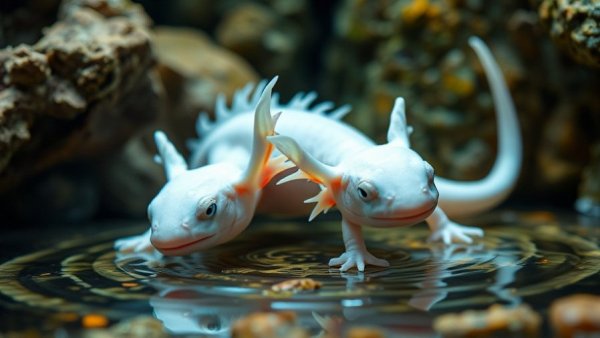 Axolotl in aquarium related to longevity science news.