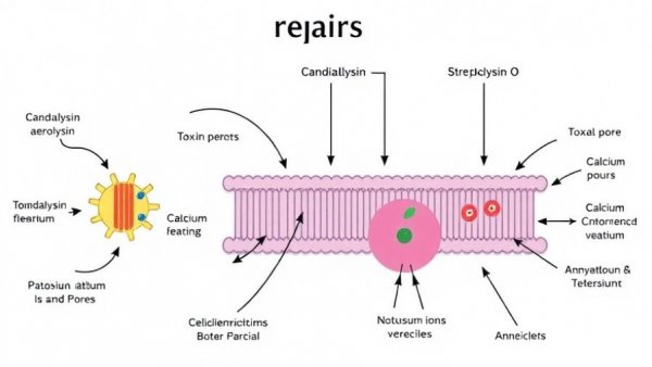 Diagram showing candidalysin cellular repair mechanisms and pore formation effects.