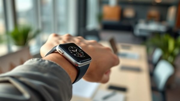 Person using Apple Watch in office for productivity boost.