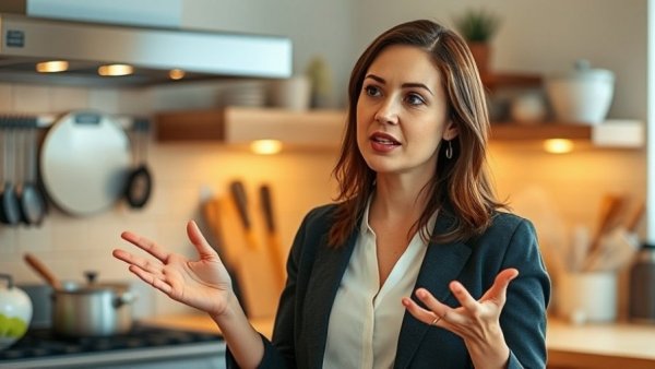 Professional woman explains sources of microplastics in a kitchen.