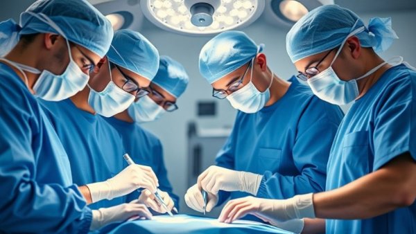 Surgeons performing bariatric surgery, sterile environment.