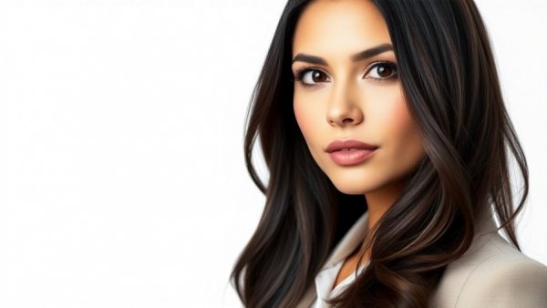 Confident woman posing on a plain white background.