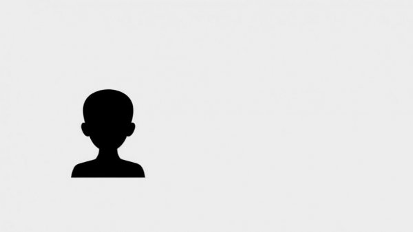 Minimalistic avatar silhouette, plain gray background.