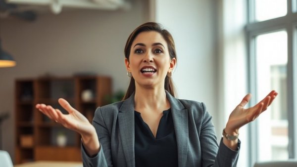 Professional woman discussing longevity and brain health indoors.