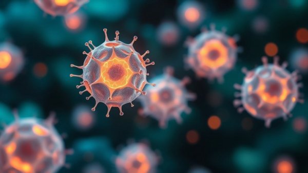 Vibrant cells symbolizing cellular rejuvenation in a sci-fi setting.