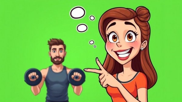 Boost your brown fat: woman surprised as man exercises with dumbbells.