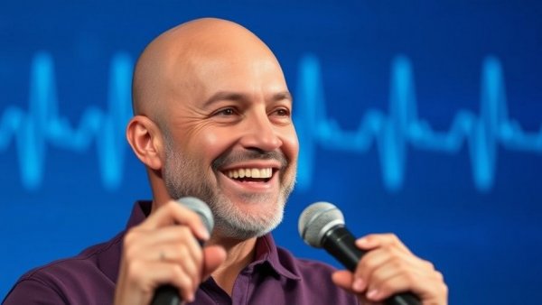 Smiling man discusses importance of VO2 Max with microphone.