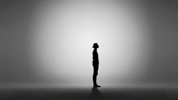 Minimalist silhouette representing anonymity against gray background.