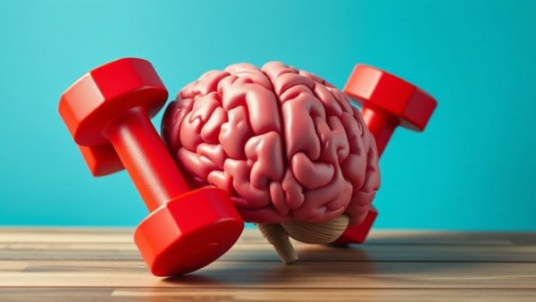 Boosting brain health with exercise symbolized by weights and brain.