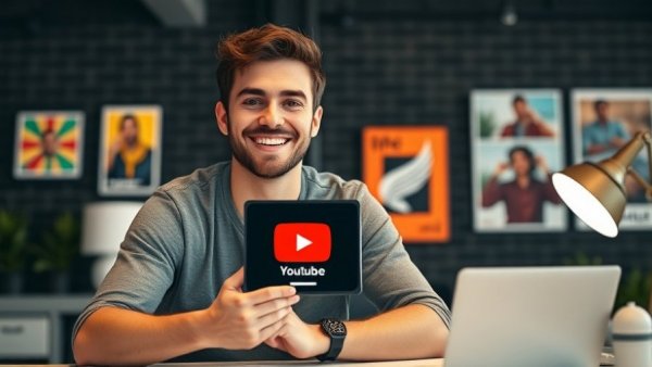Man with YouTube award, vibrant workspace background, Local SEO tips