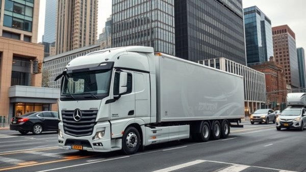 Waabi semi-truck maneuvering city intersection, urban setting.