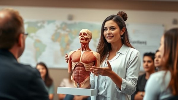 Instructor demonstrating anatomy to explain sugar cravings magnesium, educational setting.