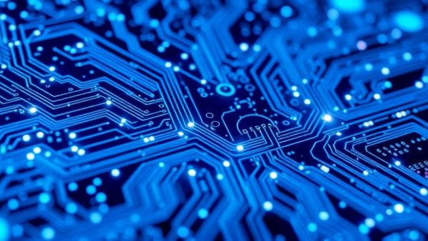 Futuristic blue circuit board illustration for Microbial Electrochemical Technologies