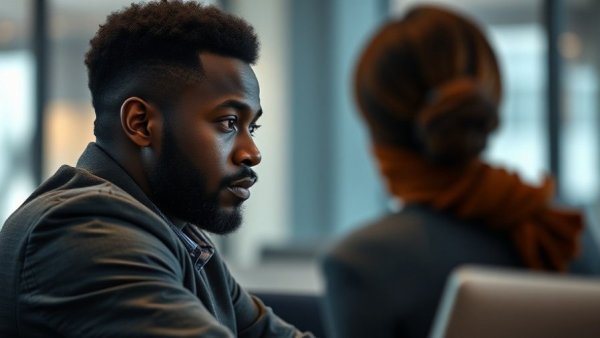 Therapist supports Black man in mental health session; mental health support for formerly incarcerated.