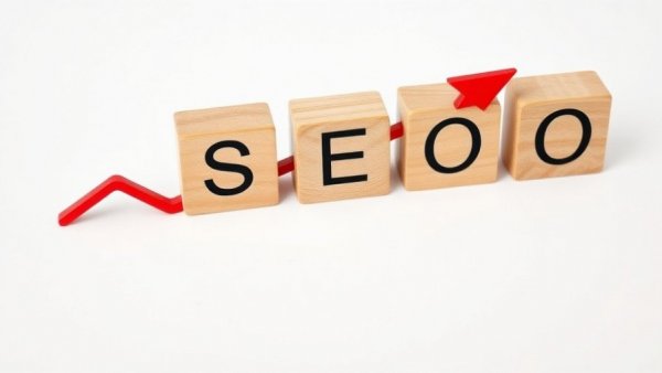 SEO blocks with a red arrow, symbolizing business visibility.