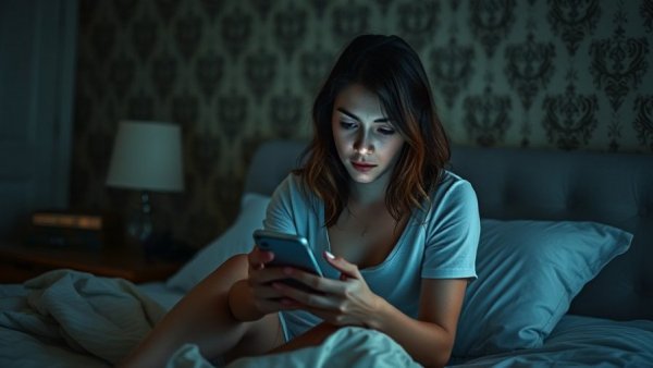 Young woman focused on smartphone in dimly lit room, illustrating Instagram addictiveness lawsuit.