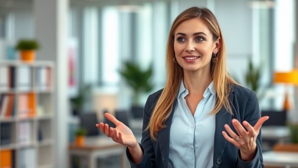 Professional woman discussing signs of high cortisol in office setting.