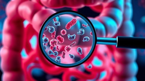 Illustration of gut bacterium in intestines for muscle strength.
