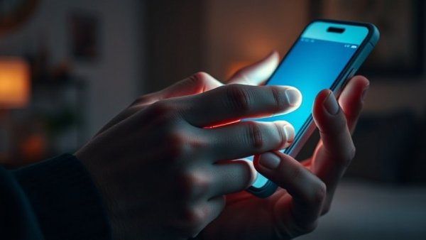 Hands holding glowing smartphone, highlighting social media addiction.