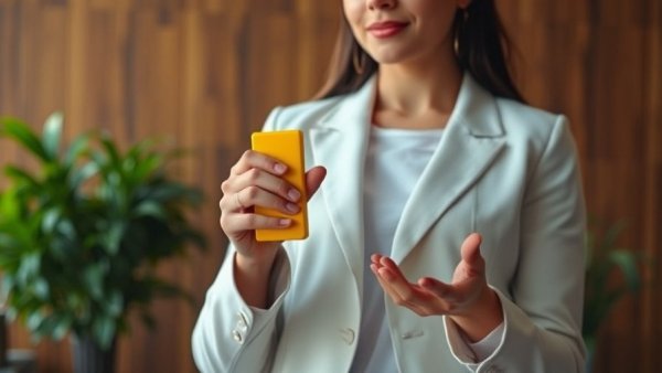 Woman explaining menopause belly fat holding a model.