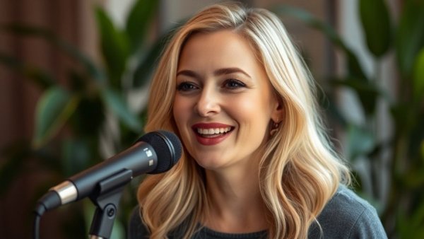 Blonde woman engagingly discussing Silence Reset Protocol for mental clarity.