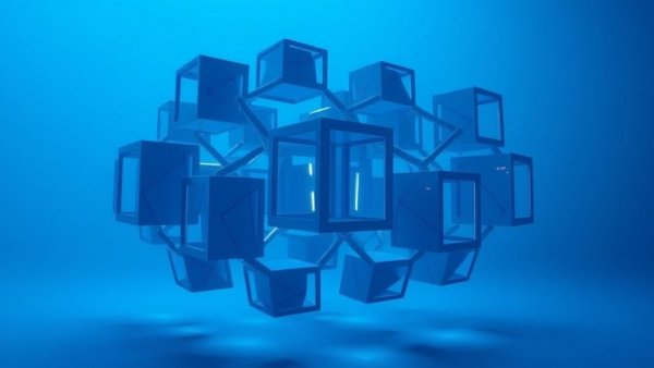 Futuristic cubes depicting data architecture for AI with serene blue background.