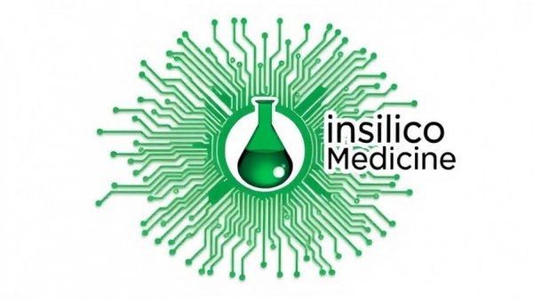 Insilico Medicine logo with circuit board and flask design.