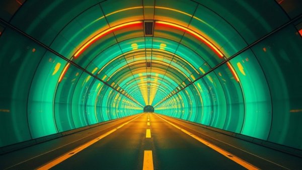 Vibrant pop-art tunnel with glowing colors