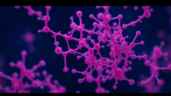 Microscopic pink microbes intertwining in nature-positive health context.