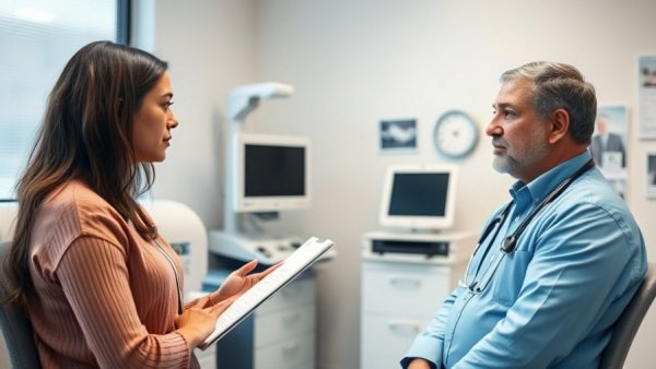Healthcare professional explains HIV testing and stigma to patient.