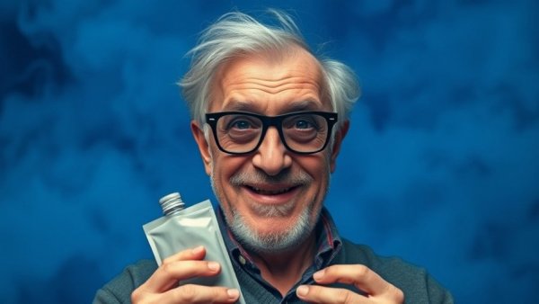 Eccentric man holding product, exploring brand identity for SMBs.