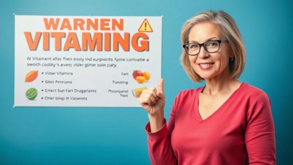 Longevity and Health Optimization poster with woman warning about fake vitamins.
