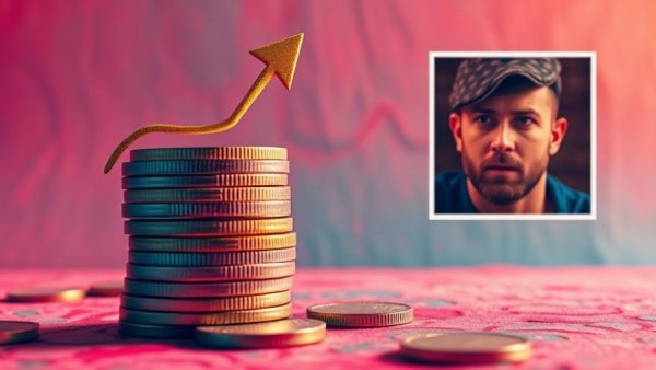 Conceptual image reflecting AI skills salary premium with coins and arrow.