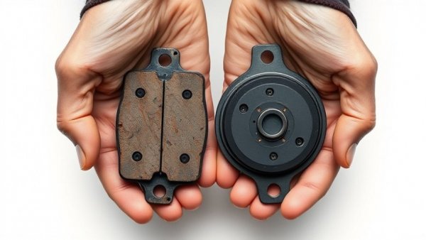 Comparison of old and new brake pads held in hands; replacement-based interventions metaphor.