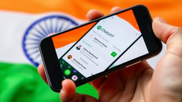 Best marketing tools for SMBs: ChatGPT app display on smartphone with Indian flag.