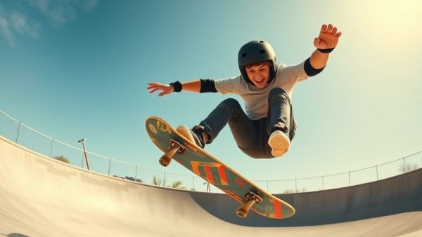 Skateboarder wearing a helmet mid-air in a skate park bowl.