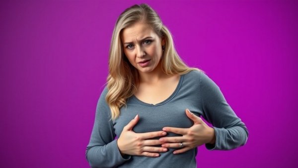 Toxic Plug-Ins and Health impact on young woman holding stomach.