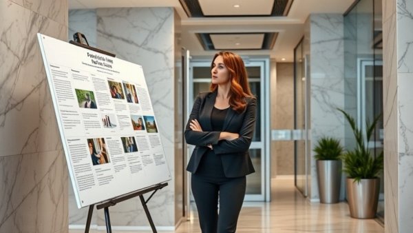 Professional woman presenting by a poster about longevity supplements.