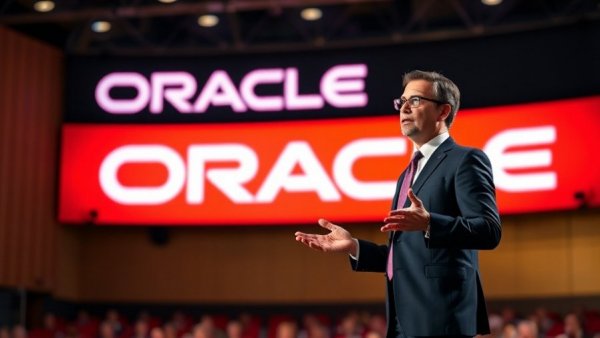 Oracle presentation with speaker discussing negotiations on stage.