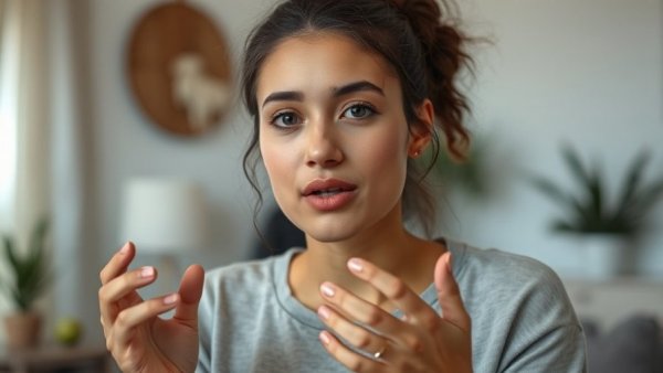 Young woman discussing night eating health impacts indoors.