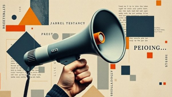 Modern abstract collage of megaphone for local business marketing.