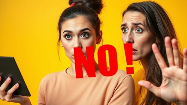 Are Your Cosmetics Safe: Surprised woman with makeup palette and skeptical woman, yellow background.