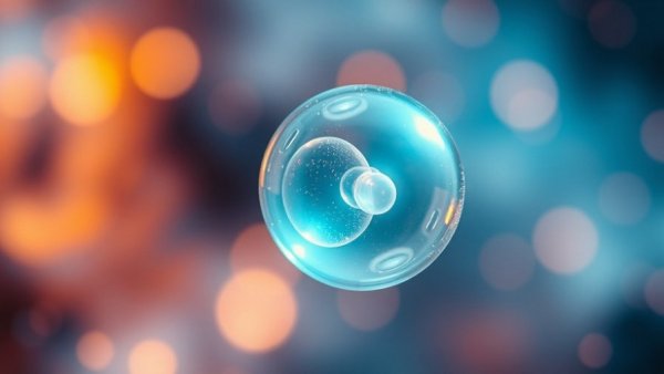 Translucent cell glowing in a colorful abstract environment.