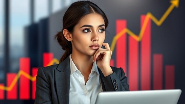 Local business marketing concept with a woman analyzing charts.