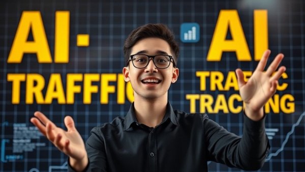 Track AI Traffic in GA4 with enthusiastic presenter and bold graphics.