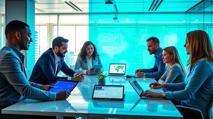 Professionals collaborating on Google My Business optimization at a modern office.