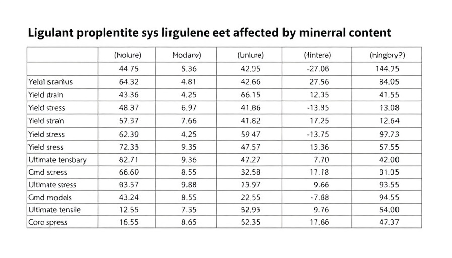 Table of mineral content changes affecting ligament properties.